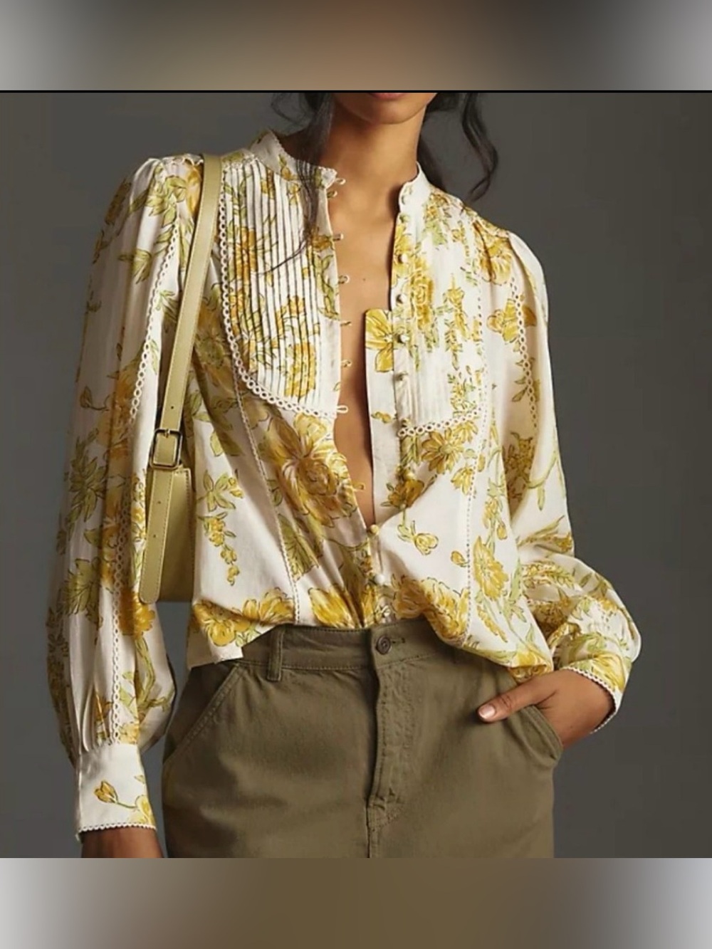 By Anthropologie Long-Sleeve Floral Button-down Peasant Blouse